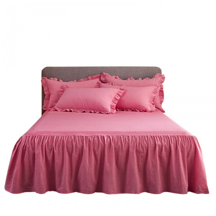 91家纺网 家纺一手货源 找家纺 十个点家纺 2020新款单层床裙三件套 红青年