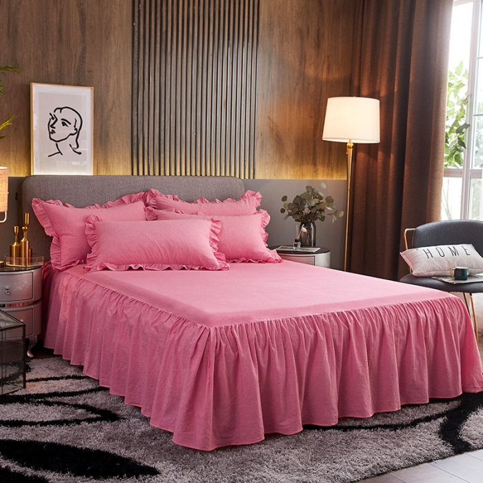 91家纺网 家纺一手货源 找家纺 十个点家纺 2020新款单层床裙三件套 红青年