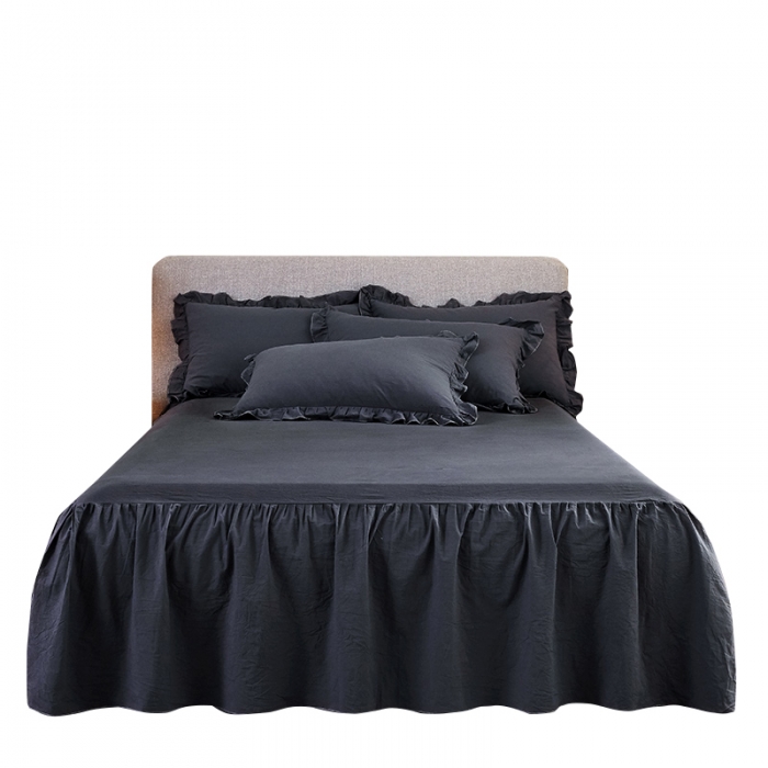 91家纺网 家纺一手货源 找家纺 十个点家纺 2020新款单层床裙三件套 黑青年