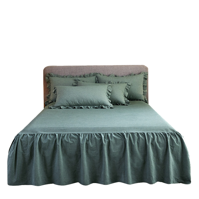 91家纺网 家纺一手货源 找家纺 十个点家纺 2020新款单层床裙三件套 豆绿