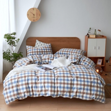 91家纺网 家纺一手货源 找家纺 全棉色织水洗棉纯棉四件套床上用品学生三件套宿舍床单被套床笠款