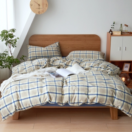 91家纺网 家纺一手货源 找家纺 全棉色织水洗棉纯棉四件套床上用品学生三件套宿舍床单被套床笠款