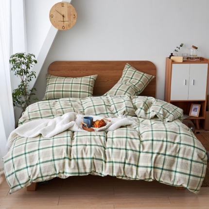 91家纺网 家纺一手货源 找家纺 全棉色织水洗棉纯棉四件套床上用品学生三件套宿舍床单被套床笠款