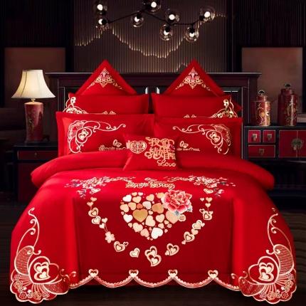91家纺网 家纺一手货源 找家纺 甜咪咪 2020新款全棉大红婚庆系列多件套床单款 预见爱
