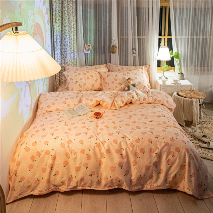 91家纺网 家纺一手货源 找家纺 感遇家纺 2020新款全棉小清新卡通四件套新花色 水嫩蜜桃