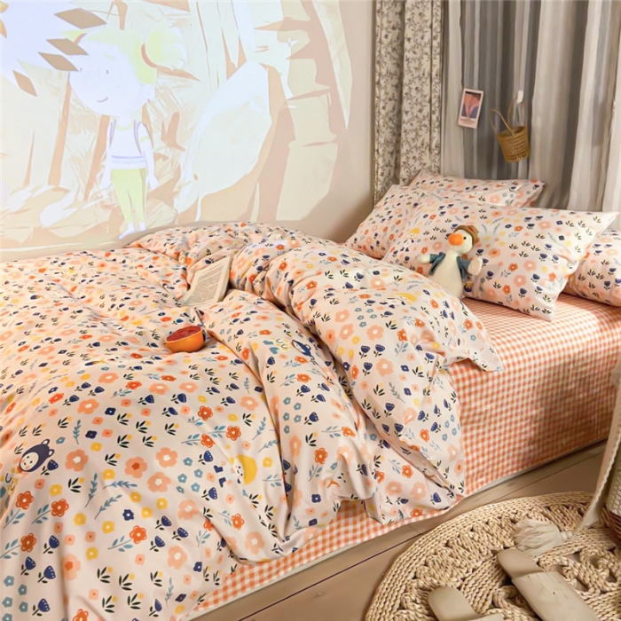 91家纺网 家纺一手货源 找家纺 感遇家纺 2020新款全棉小清新卡通四件套新花色 樱花丛