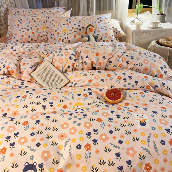 91家纺网 家纺一手货源 找家纺 感遇家纺 2020新款全棉小清新卡通四件套新花色 樱花丛