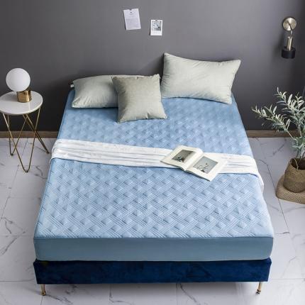 91家纺网 家纺一手货源 找家纺 小米笠 2020新款全棉夹棉床笠 孔雀蓝