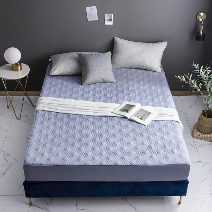 91家纺网 家纺一手货源 找家纺 小米笠 2020新款全棉夹棉床笠 灰紫色