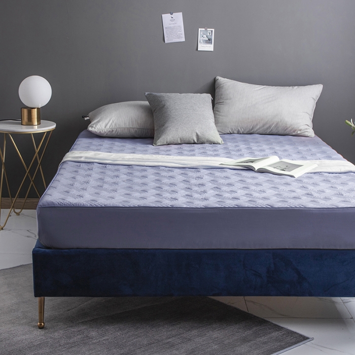 91家纺网 家纺一手货源 找家纺 小米笠 2020新款全棉夹棉床笠 灰紫色