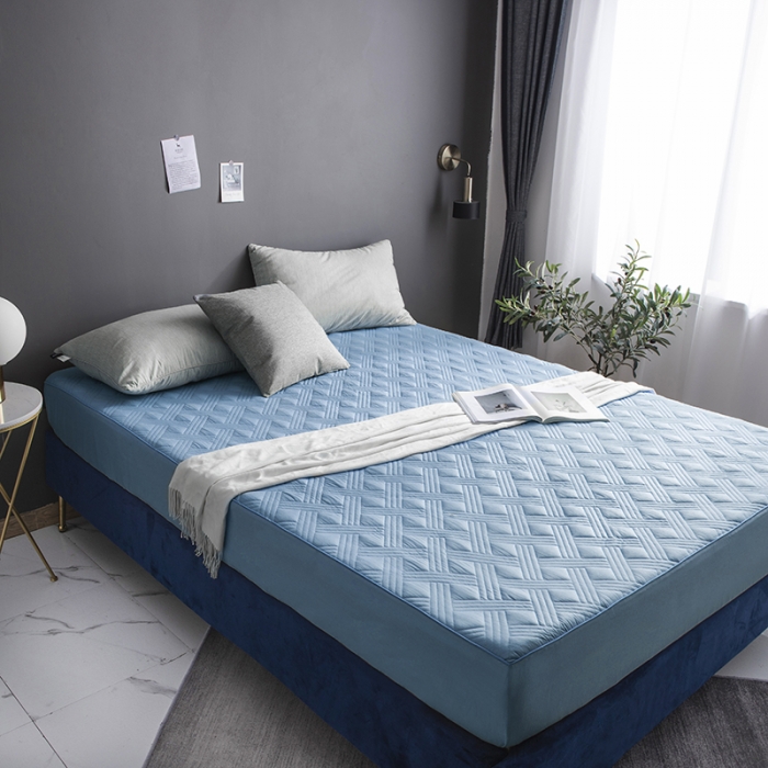 91家纺网 家纺一手货源 找家纺 小米笠 2020新款全棉夹棉床笠 孔雀蓝