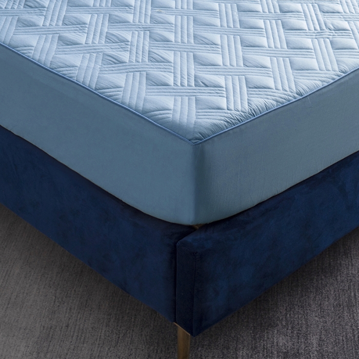 91家纺网 家纺一手货源 找家纺 小米笠 2020新款全棉夹棉床笠 孔雀蓝