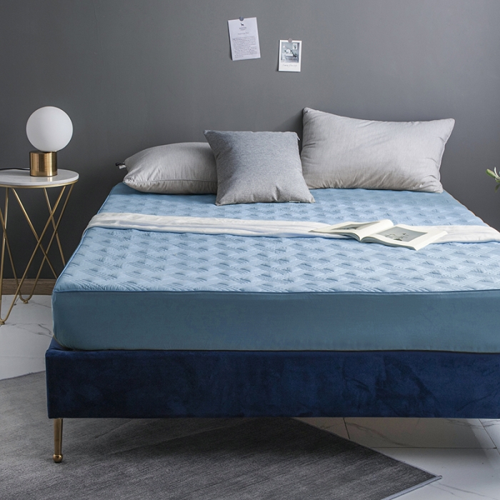 91家纺网 家纺一手货源 找家纺 小米笠 2020新款全棉夹棉床笠 孔雀蓝