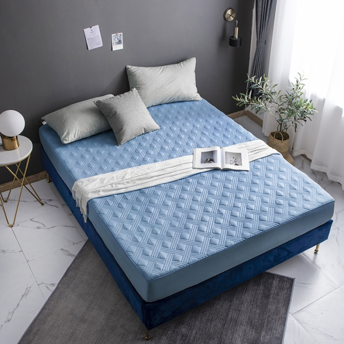 91家纺网 家纺一手货源 找家纺 小米笠 2020新款全棉夹棉床笠 孔雀蓝