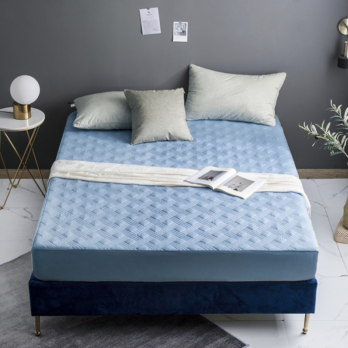 91家纺网 家纺一手货源 找家纺 小米笠 2020新款全棉夹棉床笠 孔雀蓝