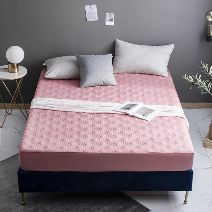 91家纺网 家纺一手货源 找家纺 小米笠 2020新款全棉夹棉床笠 靓粉色