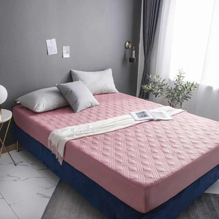 91家纺网 家纺一手货源 找家纺 小米笠 2020新款全棉夹棉床笠 靓粉色