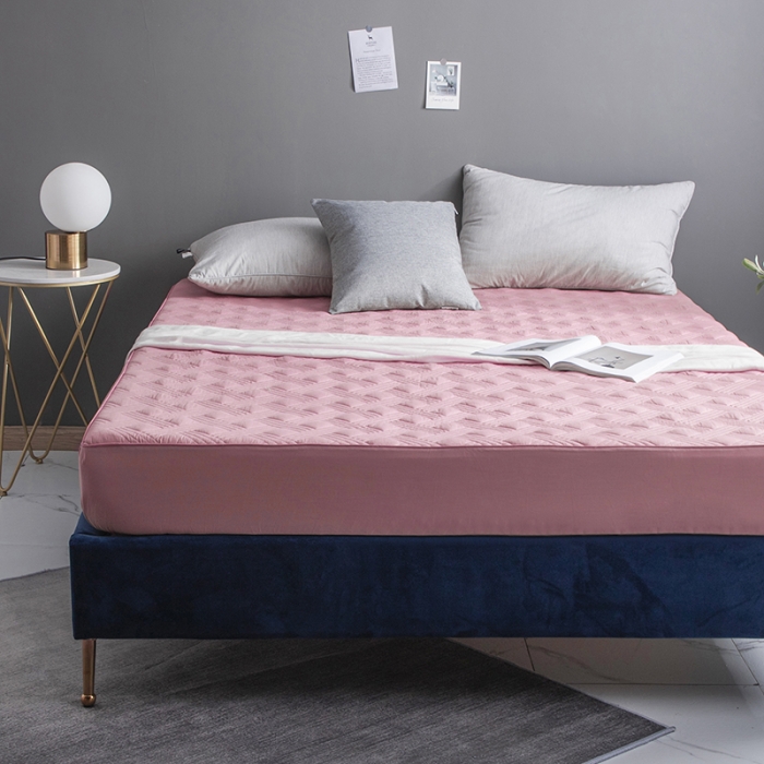 91家纺网 家纺一手货源 找家纺 小米笠 2020新款全棉夹棉床笠 靓粉色