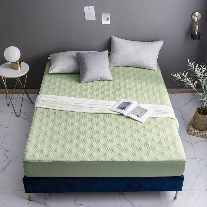 91家纺网 家纺一手货源 找家纺 小米笠 2020新款全棉夹棉床笠 抹茶绿