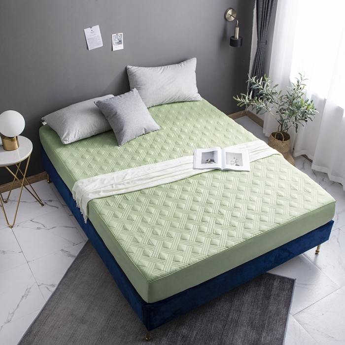 91家纺网 家纺一手货源 找家纺 小米笠 2020新款全棉夹棉床笠 抹茶绿