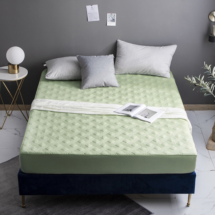 91家纺网 家纺一手货源 找家纺 小米笠 2020新款全棉夹棉床笠 抹茶绿