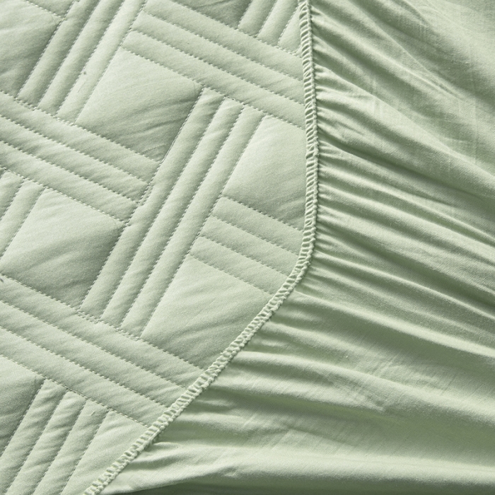 91家纺网 家纺一手货源 找家纺 小米笠 2020新款全棉夹棉床笠 抹茶绿