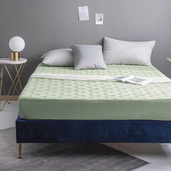 91家纺网 家纺一手货源 找家纺 小米笠 2020新款全棉夹棉床笠 抹茶绿