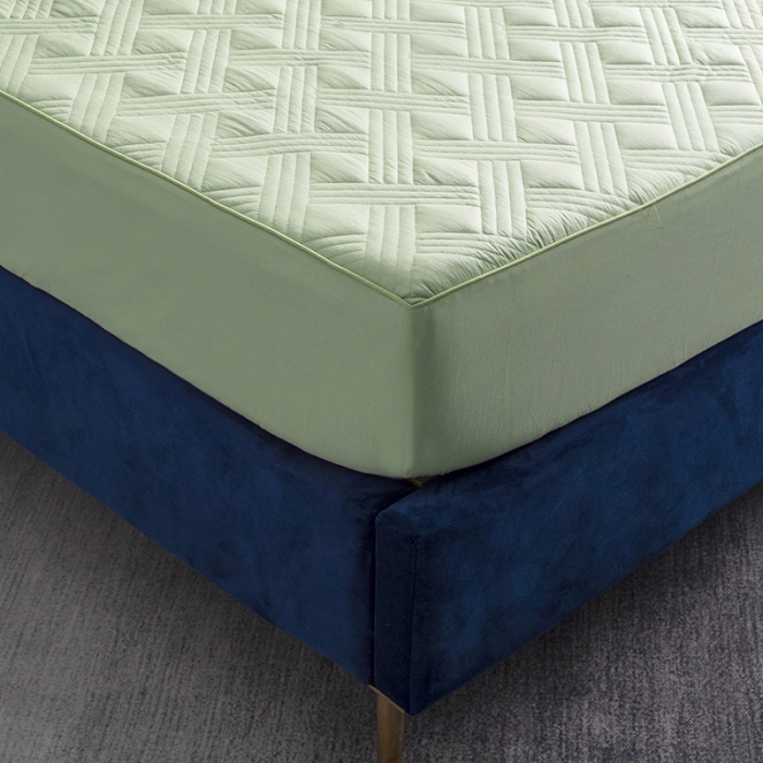 91家纺网 家纺一手货源 找家纺 小米笠 2020新款全棉夹棉床笠 抹茶绿