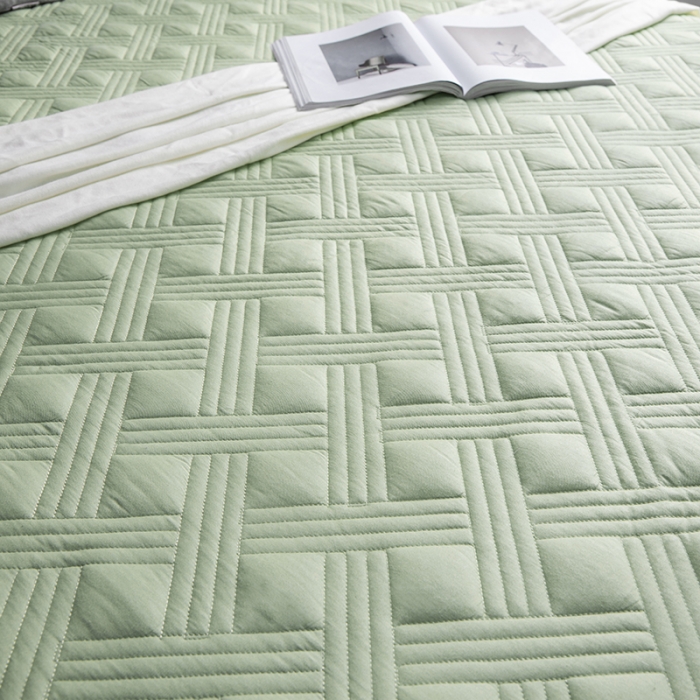 91家纺网 家纺一手货源 找家纺 小米笠 2020新款全棉夹棉床笠 抹茶绿