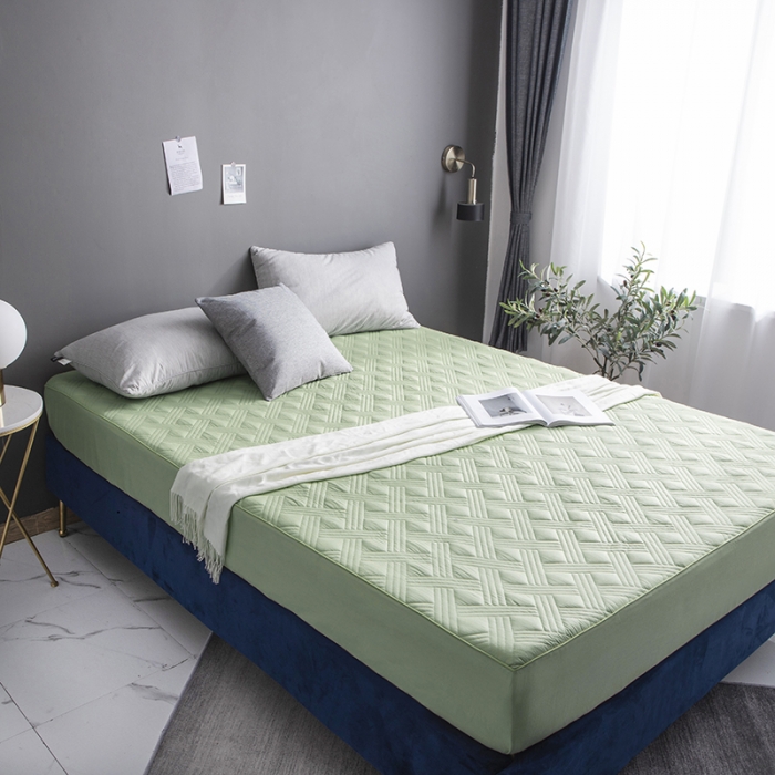 91家纺网 家纺一手货源 找家纺 小米笠 2020新款全棉夹棉床笠 抹茶绿