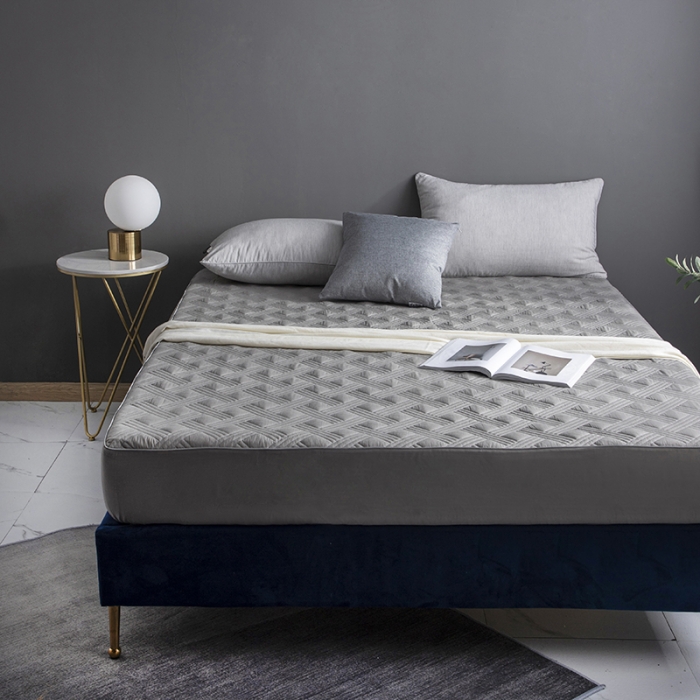 91家纺网 家纺一手货源 找家纺 小米笠 2020新款全棉夹棉床笠 银灰色