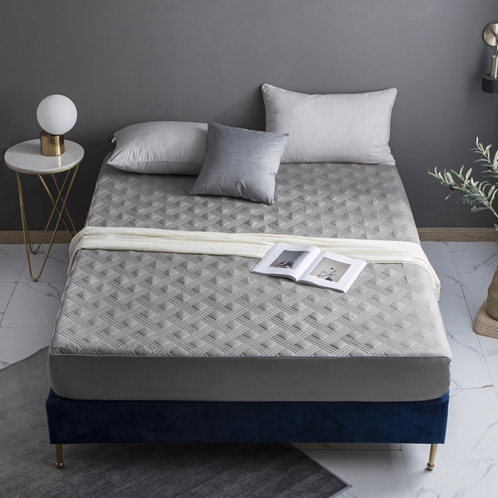 91家纺网 家纺一手货源 找家纺 小米笠 2020新款全棉夹棉床笠 银灰色