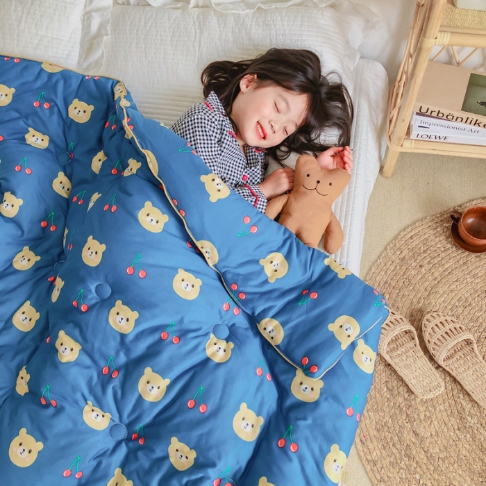 91家纺网 家纺一手货源 找家纺 星期八 2020新款婴儿裸睡级春秋冬被 樱桃熊深蓝