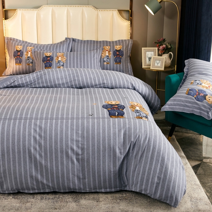 91家纺网 家纺一手货源 找家纺 雲归梦 2020新款全棉生态磨毛大版四件套 安迪小熊-灰