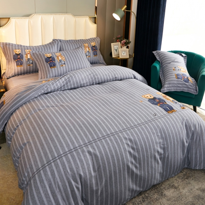 91家纺网 家纺一手货源 找家纺 雲归梦 2020新款全棉生态磨毛大版四件套 安迪小熊-灰