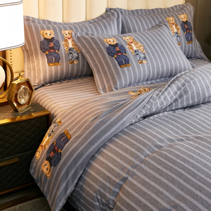 91家纺网 家纺一手货源 找家纺 雲归梦 2020新款全棉生态磨毛大版四件套 安迪小熊-灰