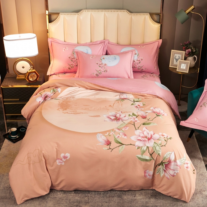 91家纺网 家纺一手货源 找家纺 雲归梦 2020新款全棉生态磨毛大版四件套 荷塘月色-橙