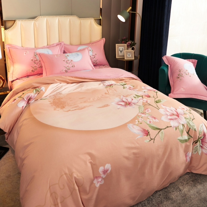 91家纺网 家纺一手货源 找家纺 雲归梦 2020新款全棉生态磨毛大版四件套 荷塘月色-橙