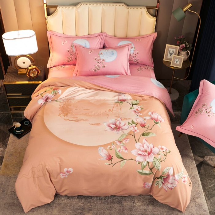 91家纺网 家纺一手货源 找家纺 雲归梦 2020新款全棉生态磨毛大版四件套 荷塘月色-橙