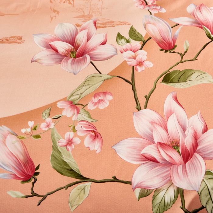 91家纺网 家纺一手货源 找家纺 雲归梦 2020新款全棉生态磨毛大版四件套 荷塘月色-橙