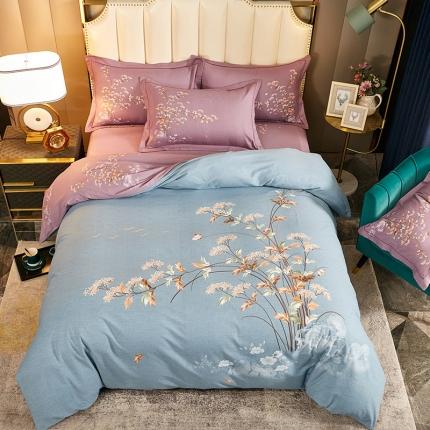 雲归梦 2020新款全棉生态磨毛大版四件套 沐春风绿-蓝