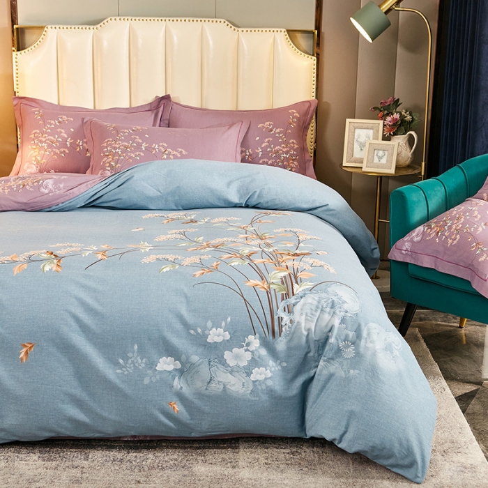 91家纺网 家纺一手货源 找家纺 雲归梦 2020新款全棉生态磨毛大版四件套 沐春风绿-蓝