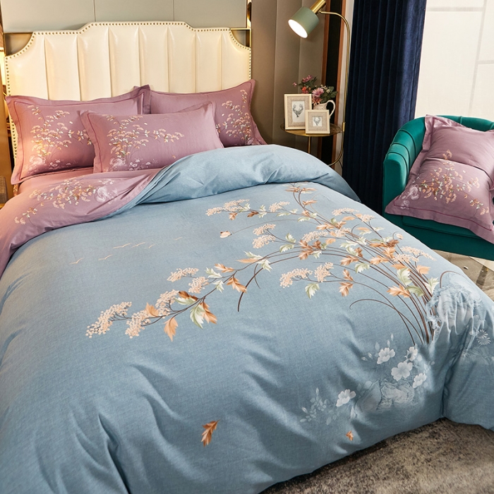 91家纺网 家纺一手货源 找家纺 雲归梦 2020新款全棉生态磨毛大版四件套 沐春风绿-蓝