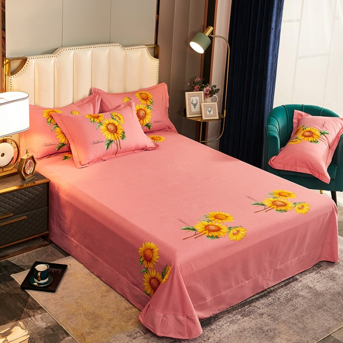 91家纺网 家纺一手货源 找家纺 雲归梦 2020新款全棉生态磨毛大版四件套 向日葵花-玉