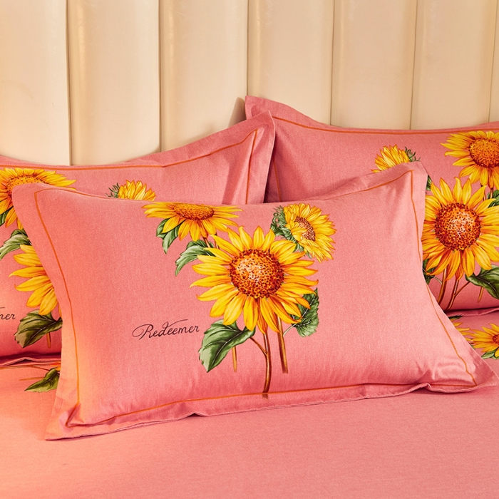 91家纺网 家纺一手货源 找家纺 雲归梦 2020新款全棉生态磨毛大版四件套 向日葵花-玉