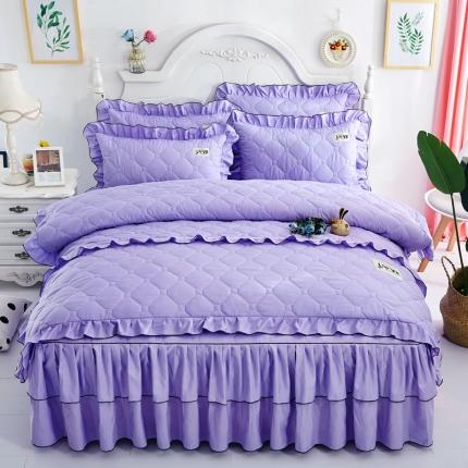 91家纺网 家纺一手货源 找家纺 艾裙海 2025新款床裙款半夹棉四件套 紫色
