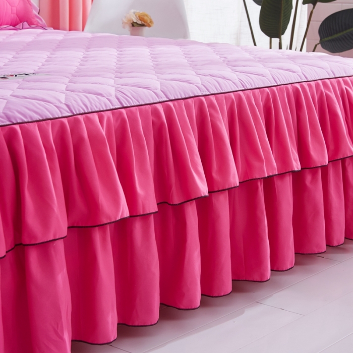 91家纺网 家纺一手货源 找家纺 艾裙海 2025新款床裙款半夹棉四件套 粉拼玫