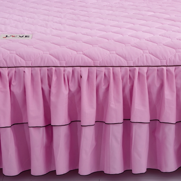 91家纺网 家纺一手货源 找家纺 艾裙海 2025新款床裙款半夹棉四件套 粉色