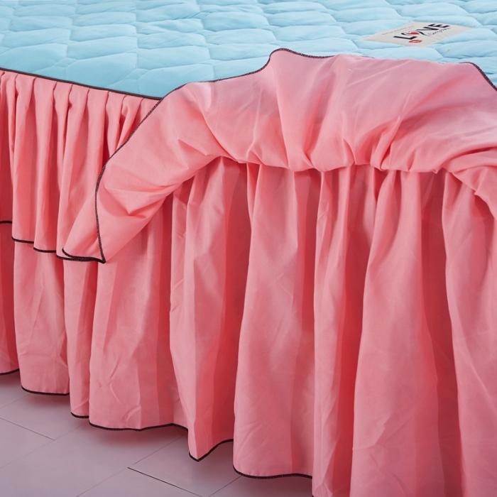 91家纺网 家纺一手货源 找家纺 艾裙海 2025新款床裙款半夹棉四件套 湖蓝拼玉