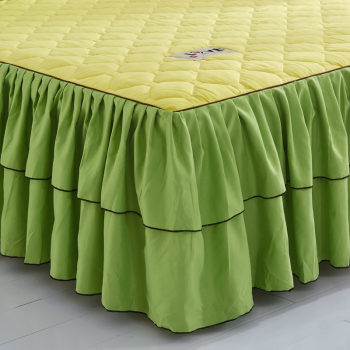 91家纺网 家纺一手货源 找家纺 艾裙海 2025新款床裙款半夹棉四件套 黄拼果绿